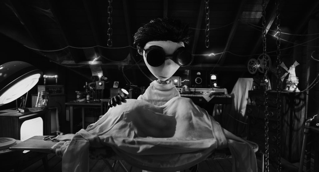In this scene from the movie Frankenweenie, surrounded by equipment in his attic lab, Young Victor (voiced by Charlie Tahan) attempts to bring his beloved dog Sparky back to life with lessons he learned about electricity from his science teacher Mr. Rzykruski (voiced by Martin Landau). In this scene from the movie Frankenweenie, surrounded by equipment in his attic lab, Young Victor (voiced by Charlie Tahan) attempts to bring his beloved dog Sparky back to life with lessons he learned about electricity from his science teacher Mr. Rzykruski (voiced by Martin Landau).